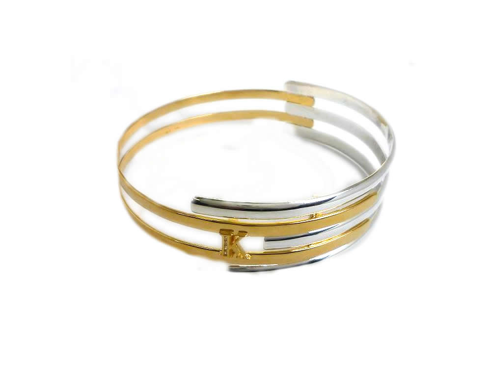 SILVER, POLISHED AND GOLD PLATED, MULTI BAND SLAVE BANGLE